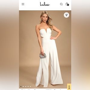 White strapless wide leg jumpsuit